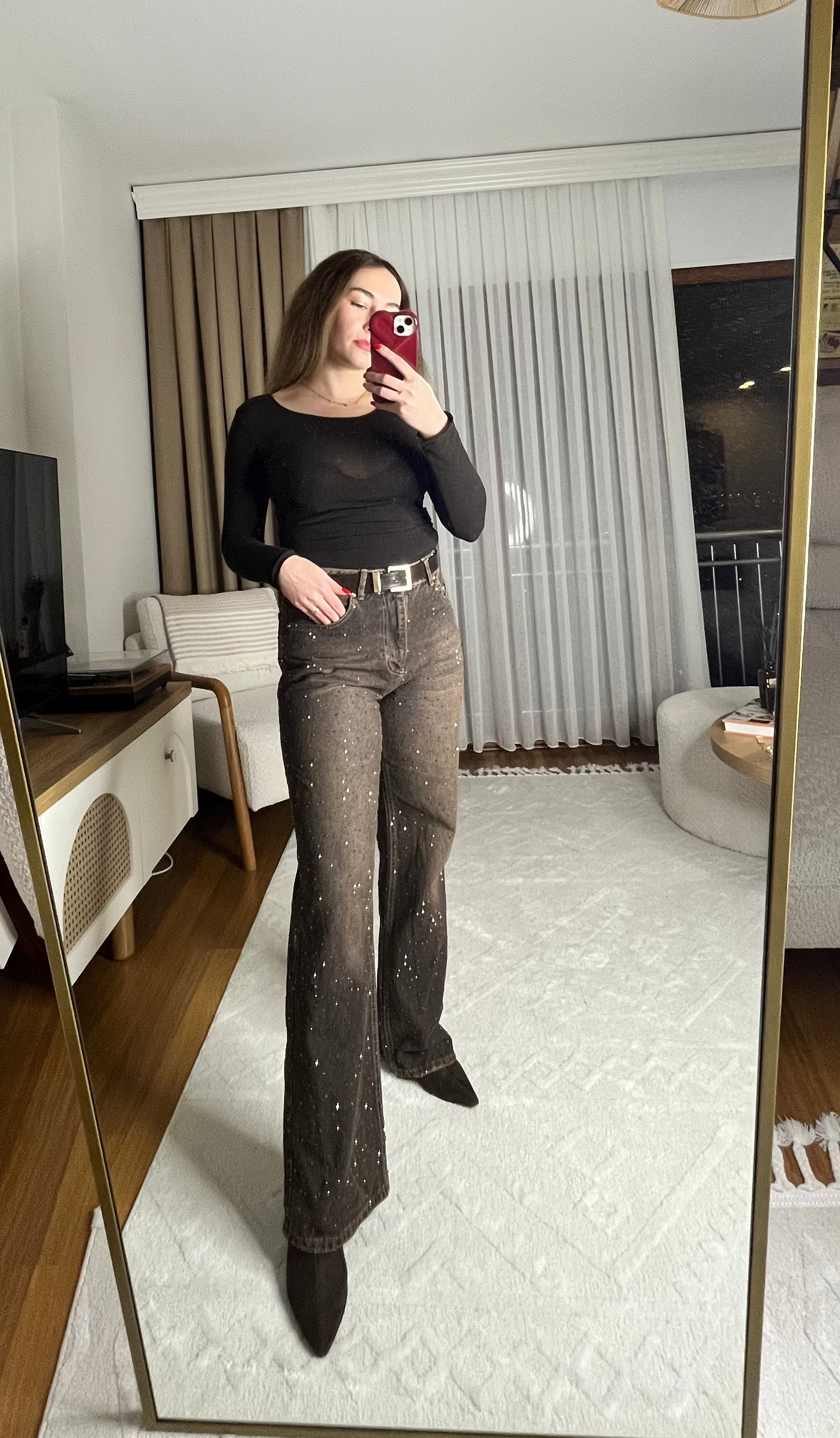 Taşlı Bol Paça Jean