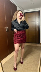 Gül Detay Bordo Etek